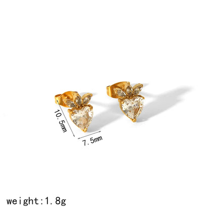 IG Style Simple Style Geometric Heart Shape Plating Inlay 304 Stainless Steel Zircon 18K Gold Plated Ear Studs