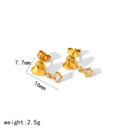 IG Style Simple Style Geometric Heart Shape Plating Inlay 304 Stainless Steel Zircon 18K Gold Plated Ear Studs