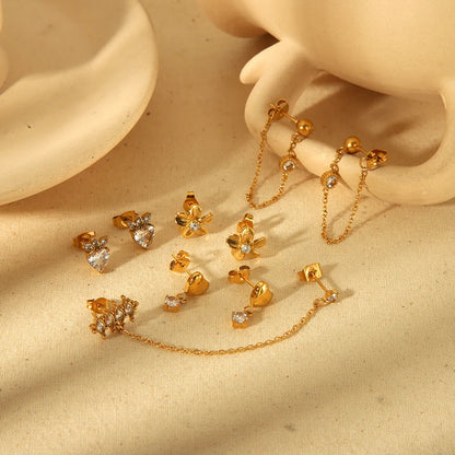 IG Style Simple Style Geometric Heart Shape Plating Inlay 304 Stainless Steel Zircon 18K Gold Plated Ear Studs