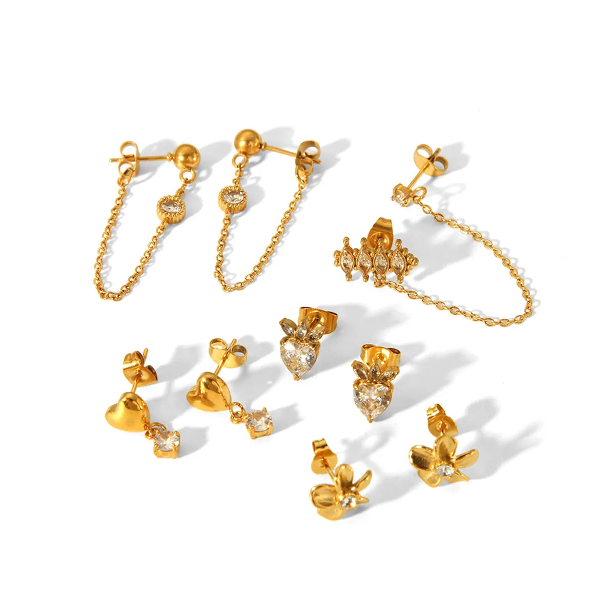 IG Style Simple Style Geometric Heart Shape Plating Inlay 304 Stainless Steel Zircon 18K Gold Plated Ear Studs