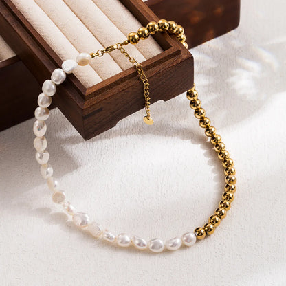 Ig Style Simple Style Geometric Stainless Steel Freshwater Pearl Plating 18k Gold Plated Necklace