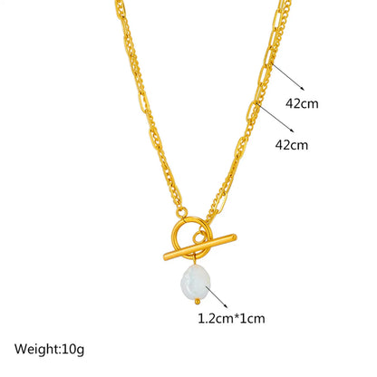 Ig Style Simple Style Geometric Titanium Steel Plating Inlay Artificial Pearls Rhinestones Shell Necklace