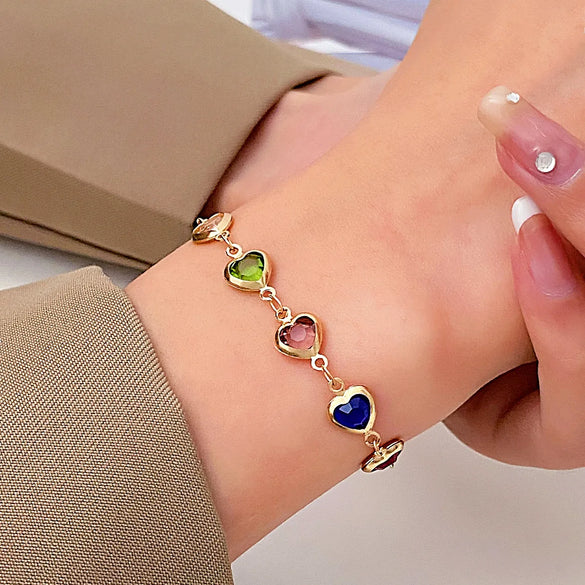 Ig Style Simple Style Heart Shape Alloy Plating Inlay Zircon 14k Gold Plated Women'S Bracelets