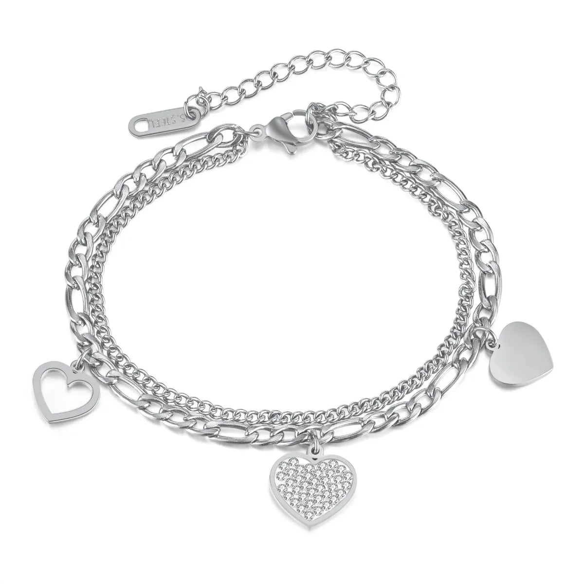 IG Style Simple Style Heart Shape 304 Stainless Steel Zircon Bracelets In Bulk