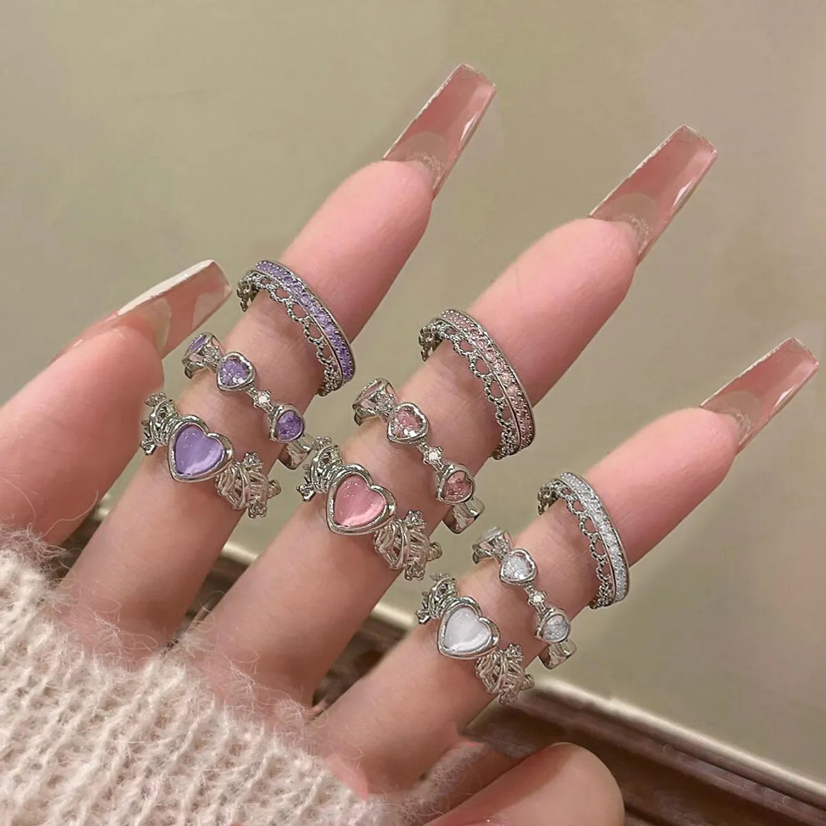 IG Style Simple Style Heart Shape Alloy Inlay Artificial Gemstones Rhinestones Women's Open Rings