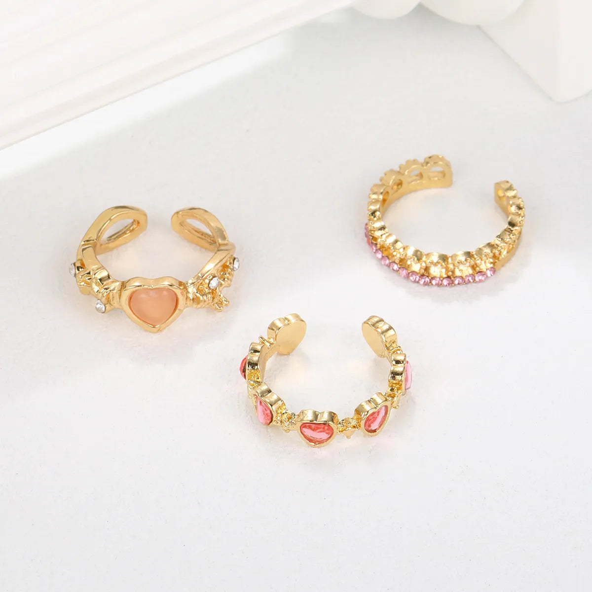 IG Style Simple Style Heart Shape Alloy Inlay Artificial Gemstones Rhinestones Women's Open Rings