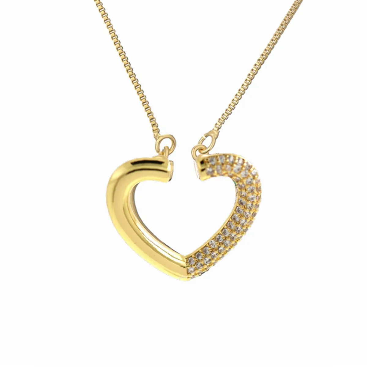 Ig Style Simple Style Heart Shape Copper Plating Inlay Zircon Gold Plated Pendant Necklace