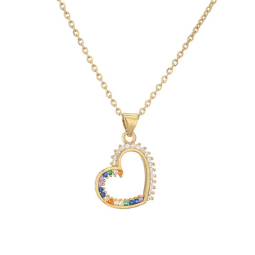 Ig Style Simple Style Heart Shape Copper Plating Inlay Zircon Gold Plated Pendant Necklace