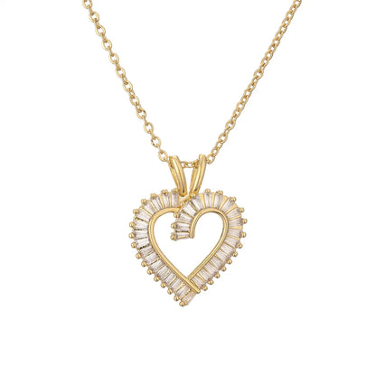 Ig Style Simple Style Heart Shape Copper Plating Inlay Zircon Gold Plated Pendant Necklace