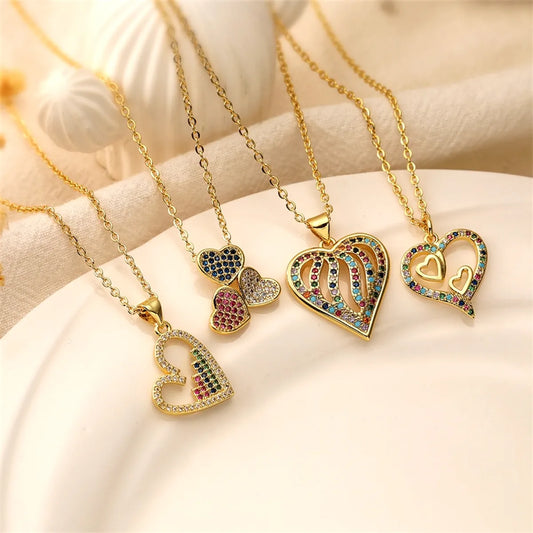 Ig Style Simple Style Heart Shape Copper Plating Inlay Zircon Gold Plated Pendant Necklace