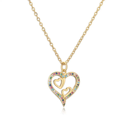 Ig Style Simple Style Heart Shape Copper Plating Inlay Zircon Gold Plated Pendant Necklace