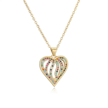 Ig Style Simple Style Heart Shape Copper Plating Inlay Zircon Gold Plated Pendant Necklace