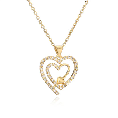 Ig Style Simple Style Heart Shape Copper Plating Inlay Zircon Gold Plated Pendant Necklace