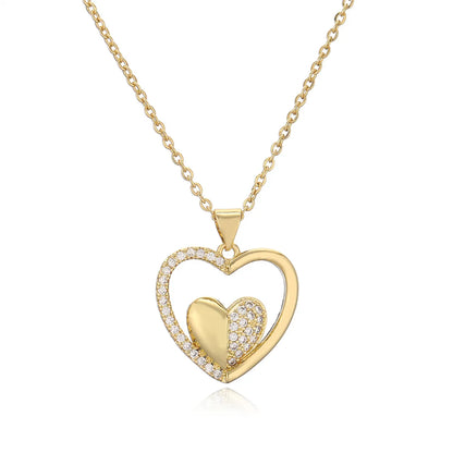 Ig Style Simple Style Heart Shape Copper Plating Inlay Zircon Gold Plated Pendant Necklace