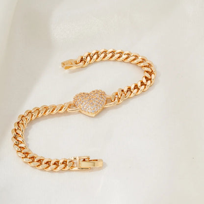 Ig Style Simple Style Heart Shape Copper White Gold Plated Gold Plated Zircon Bracelets In Bulk