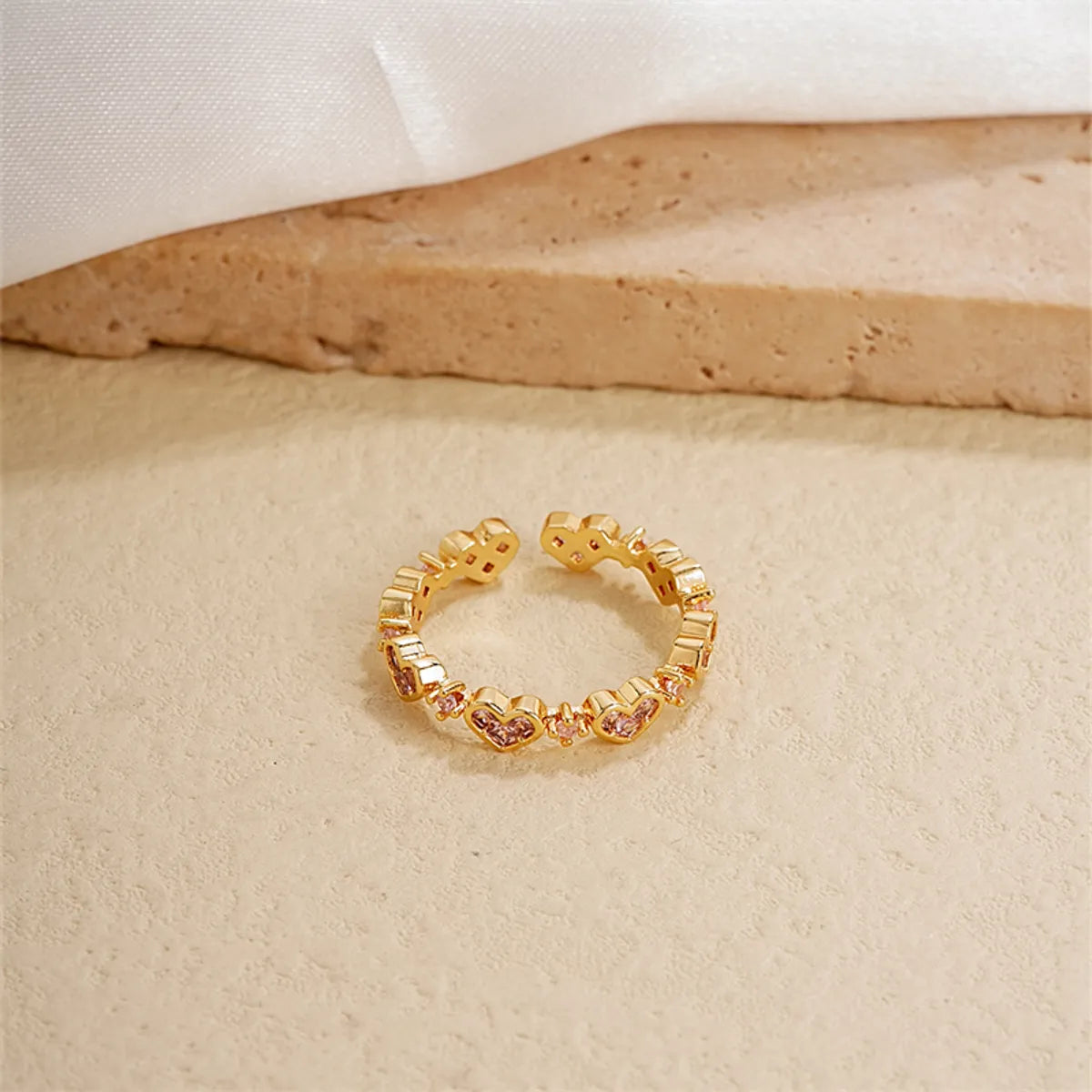 Ig Style Simple Style Heart Shape Flower Copper Gold Plated Zircon Open Rings In Bulk