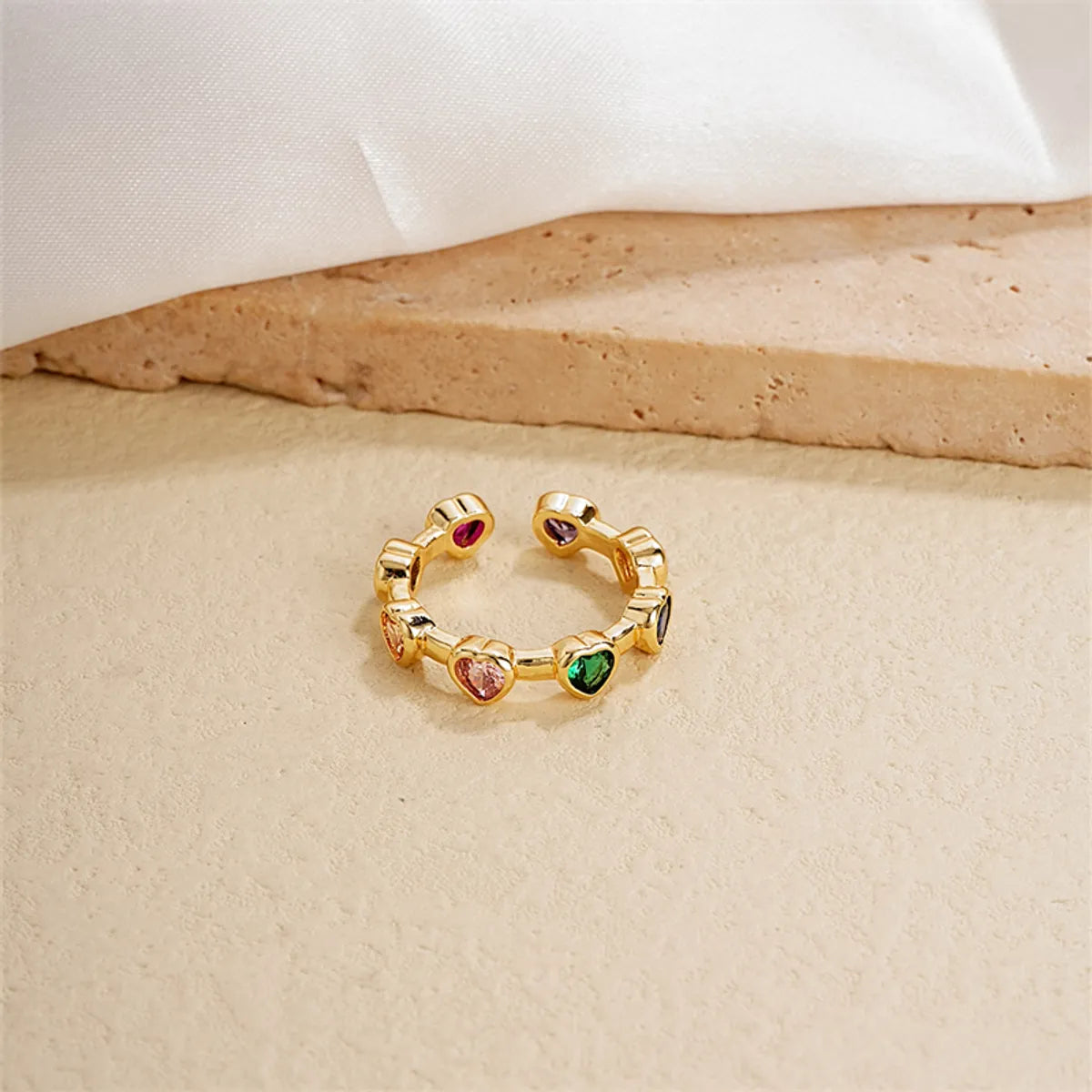 Ig Style Simple Style Heart Shape Flower Copper Gold Plated Zircon Open Rings In Bulk