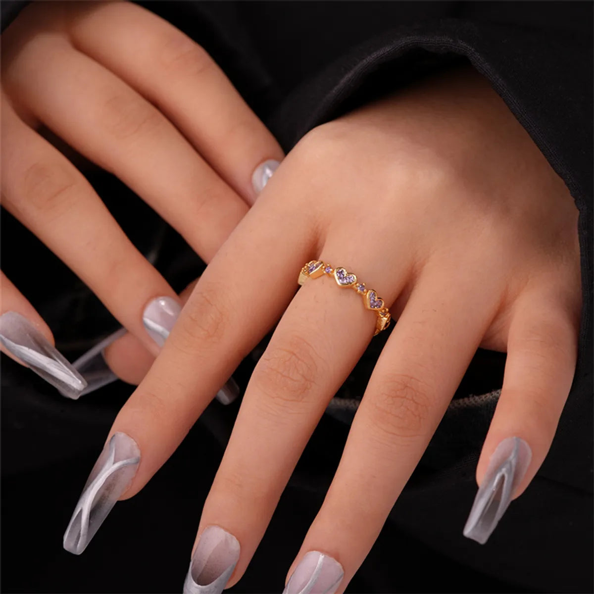 Ig Style Simple Style Heart Shape Flower Copper Gold Plated Zircon Open Rings In Bulk