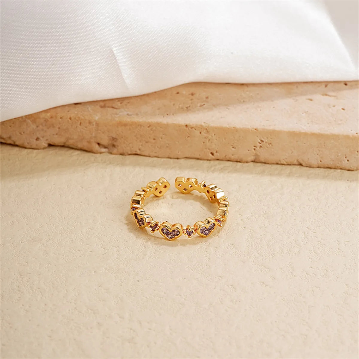 Ig Style Simple Style Heart Shape Flower Copper Gold Plated Zircon Open Rings In Bulk