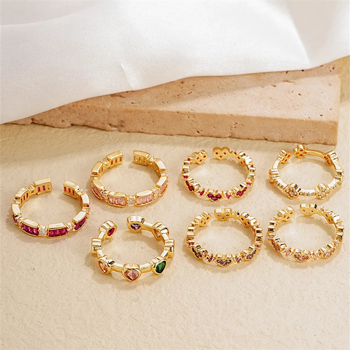 Ig Style Simple Style Heart Shape Flower Copper Gold Plated Zircon Open Rings In Bulk