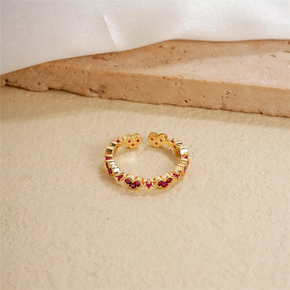 Ig Style Simple Style Heart Shape Flower Copper Gold Plated Zircon Open Rings In Bulk