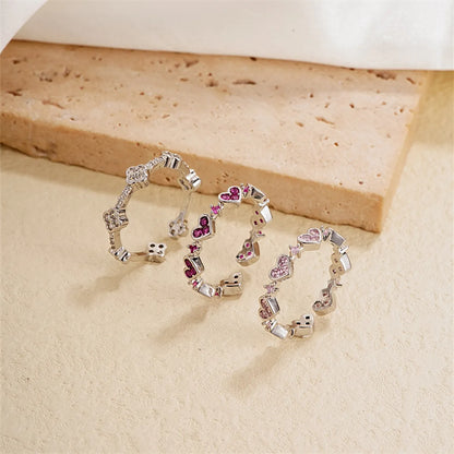 Ig Style Simple Style Heart Shape Flower Copper Zircon Open Rings In Bulk