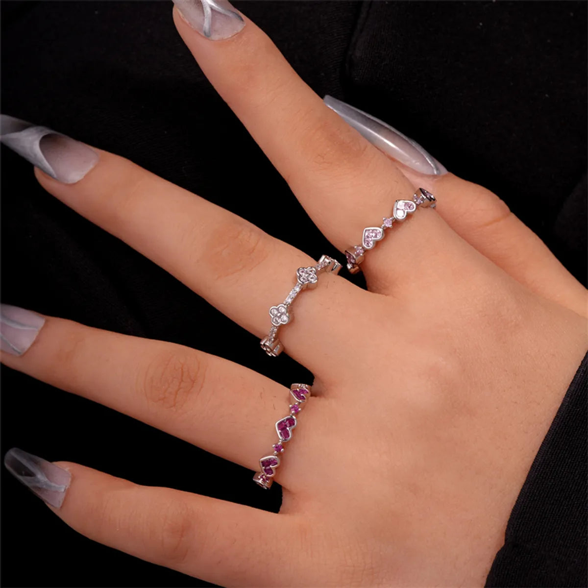 Ig Style Simple Style Heart Shape Flower Copper Zircon Open Rings In Bulk