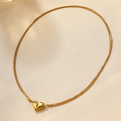 Ig Style Simple Style Heart Shape Flower Stainless Steel Plating Inlay Zircon 18k Gold Plated Necklace