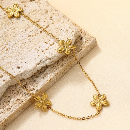 Ig Style Simple Style Heart Shape Flower Stainless Steel Plating Inlay Zircon 18k Gold Plated Necklace