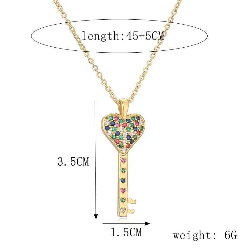 Ig Style Simple Style Heart Shape Key Copper Plating Inlay Zircon Gold Plated Pendant Necklace