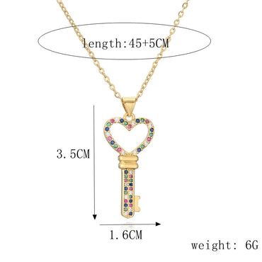 Ig Style Simple Style Heart Shape Key Copper Plating Inlay Zircon Gold Plated Pendant Necklace