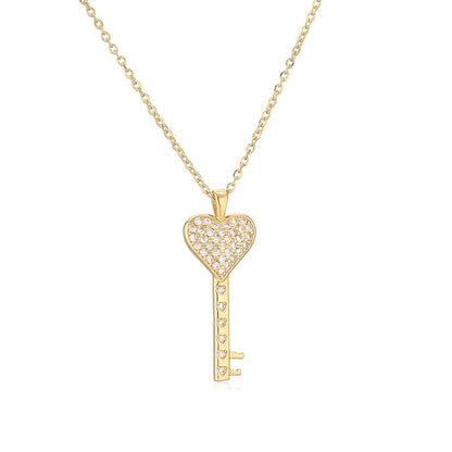 Ig Style Simple Style Heart Shape Key Copper Plating Inlay Zircon Gold Plated Pendant Necklace