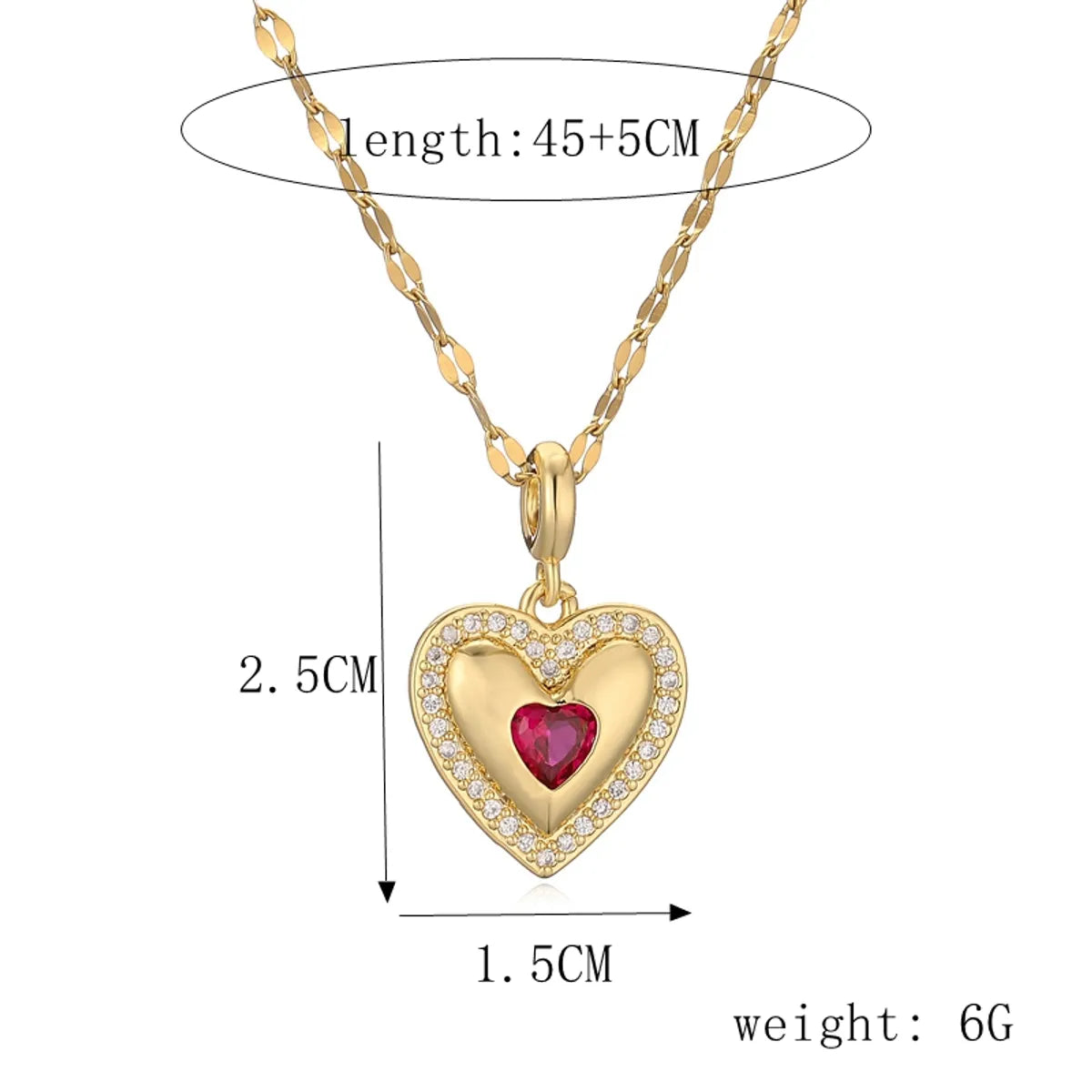 Ig Style Simple Style Heart Shape Stainless Steel Copper Plating Inlay Zircon Gold Plated Pendant Necklace