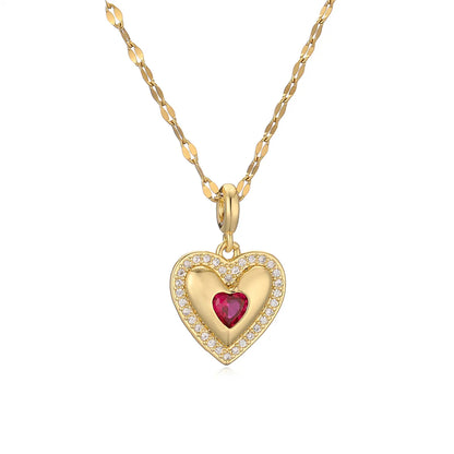 Ig Style Simple Style Heart Shape Stainless Steel Copper Plating Inlay Zircon Gold Plated Pendant Necklace