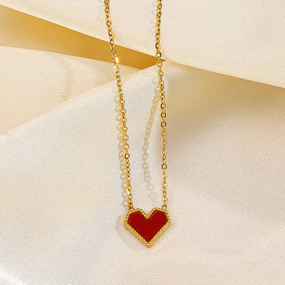 Ig Style Simple Style Heart Shape Stainless Steel Plating Inlay Artificial Gemstones 18k Gold Plated Earrings Necklace