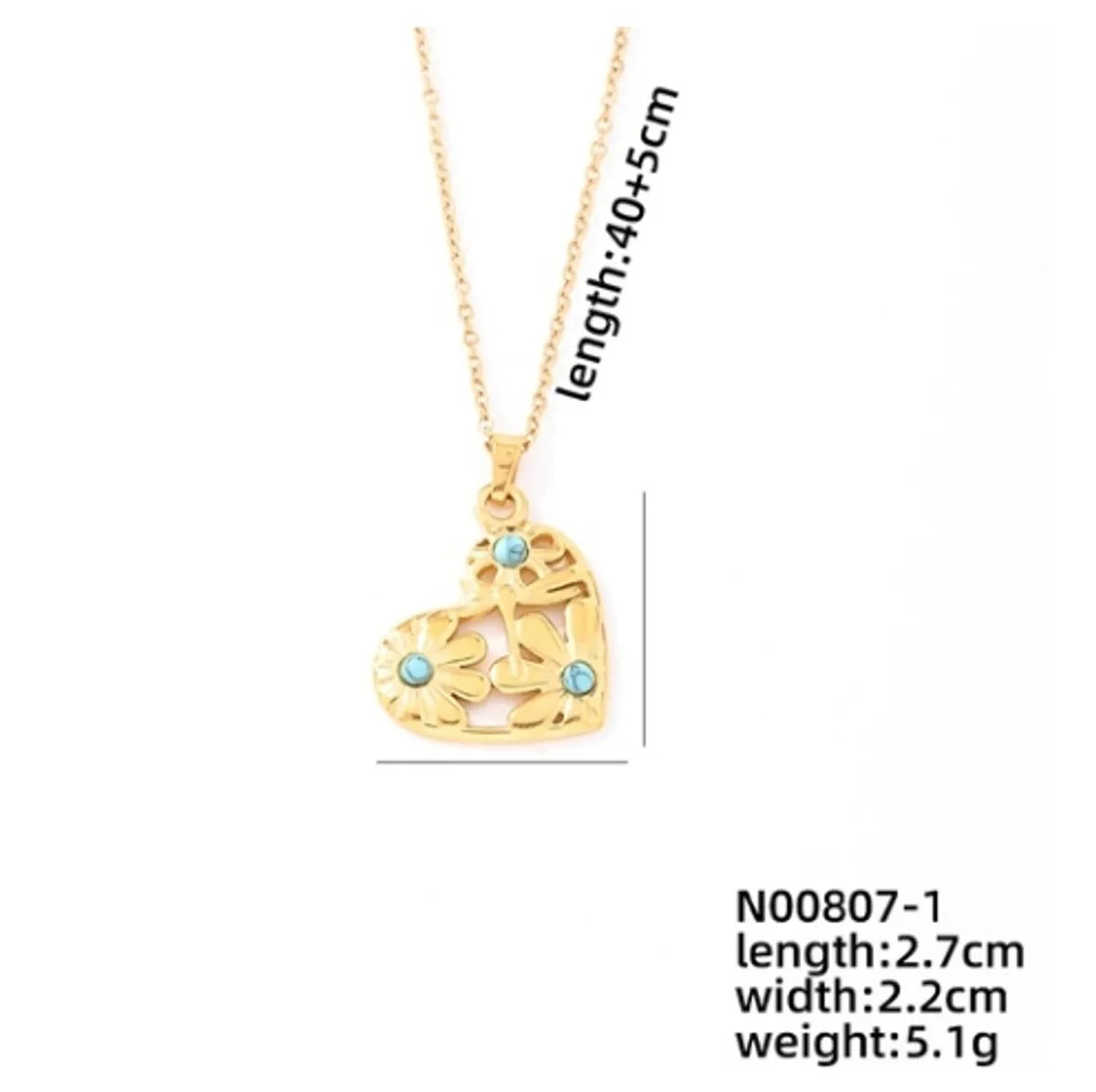 Ig Style Simple Style Heart Shape Stainless Steel Plating Inlay Turquoise Necklace Pendant