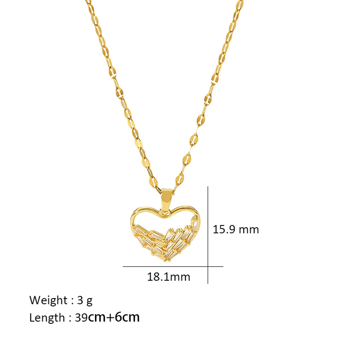 Ig Style Simple Style Heart Shape Titanium Steel Copper Plating Inlay Zircon 18k Gold Plated Pendant Necklace