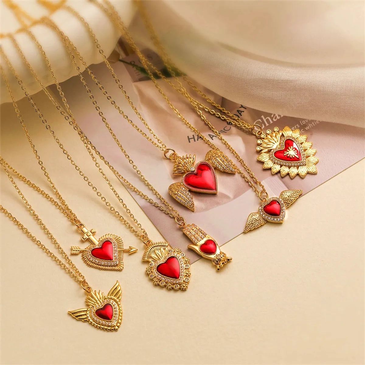 Ig Style Simple Style Heart Shape Wings Copper Plating Inlay Zircon Gold Plated Pendant Necklace