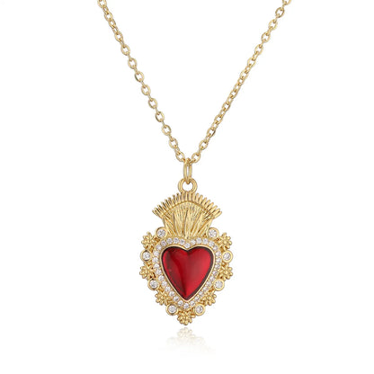 Ig Style Simple Style Heart Shape Wings Copper Plating Inlay Zircon Gold Plated Pendant Necklace