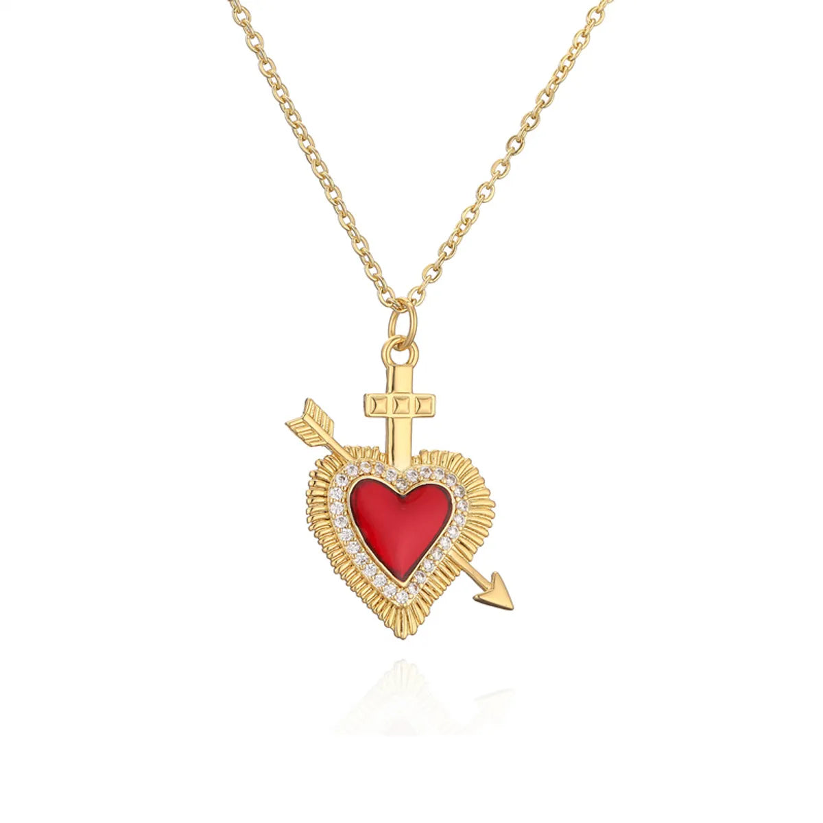 Ig Style Simple Style Heart Shape Wings Copper Plating Inlay Zircon Gold Plated Pendant Necklace