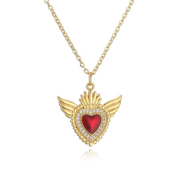 Ig Style Simple Style Heart Shape Wings Copper Plating Inlay Zircon Gold Plated Pendant Necklace