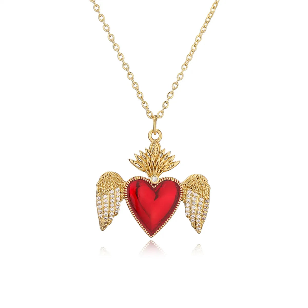 Ig Style Simple Style Heart Shape Wings Copper Plating Inlay Zircon Gold Plated Pendant Necklace