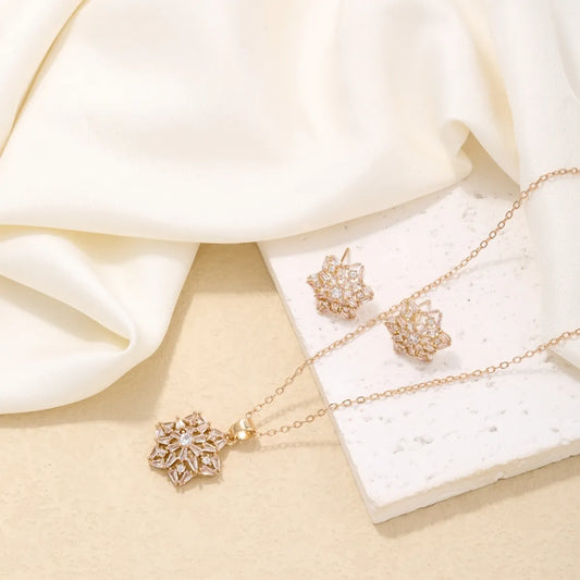 Ig Style Simple Style Hexagram Snowflake Copper Plating Hollow Out Inlay Zircon Gold Plated Earrings Necklace