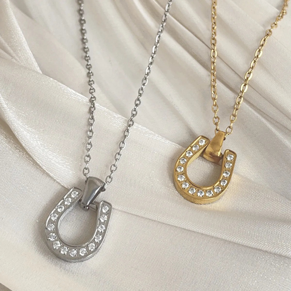 Ig Style Simple Style Horseshoe Titanium Steel Plating Inlay Zircon Pendant Necklace Long Necklace