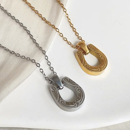 Ig Style Simple Style Horseshoe Titanium Steel Plating Inlay Zircon Pendant Necklace Long Necklace