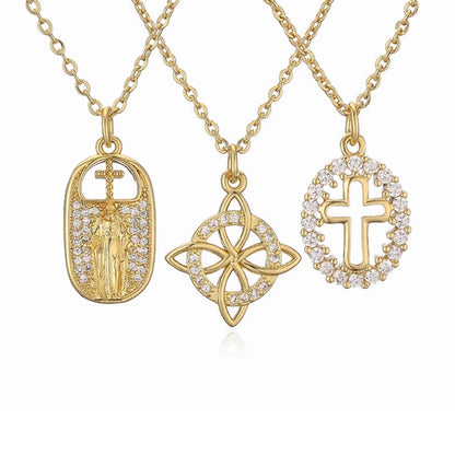 Ig Style Simple Style Human Printing Cross Copper Plating Inlay Zircon Gold Plated Pendant Necklace