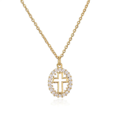 Ig Style Simple Style Human Printing Cross Copper Plating Inlay Zircon Gold Plated Pendant Necklace