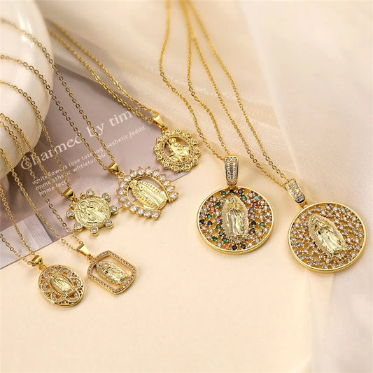 Ig Style Simple Style Human Virgin Mary Copper Plating Inlay Zircon Gold Plated Pendant Necklace