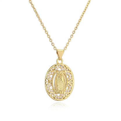 Ig Style Simple Style Human Virgin Mary Copper Plating Inlay Zircon Gold Plated Pendant Necklace