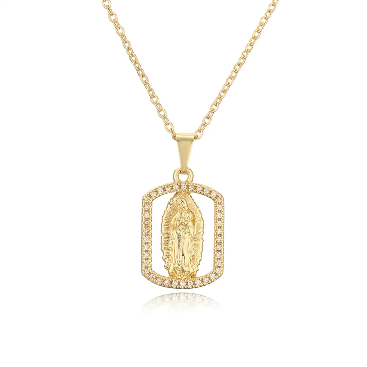 Ig Style Simple Style Human Virgin Mary Copper Plating Inlay Zircon Gold Plated Pendant Necklace